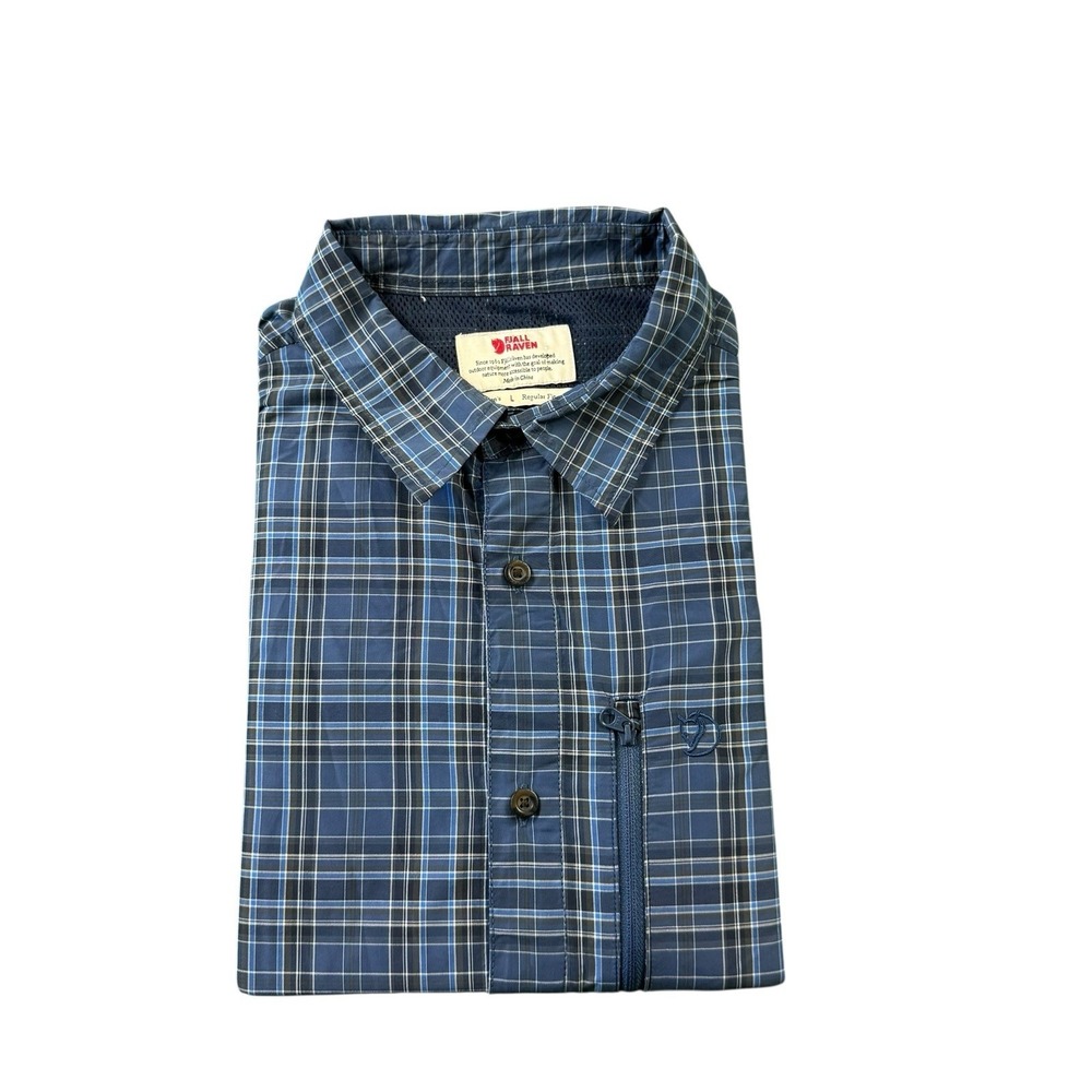 Fjallraven Blue Checked Performance Short Sleeve Button Front Shirt Mens Large